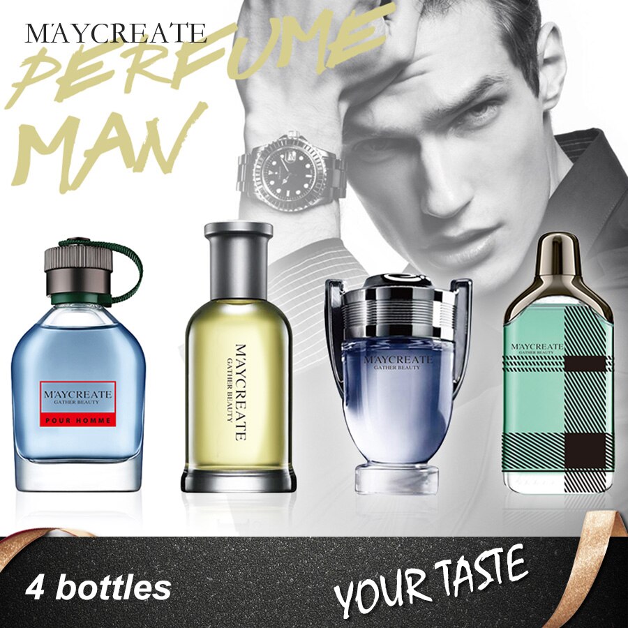 MayCreate 4pcs Perfumed men Long-lasting male Parfum Atomizer Bottle Glass Fashion Fragrances masculino importador spray erkek