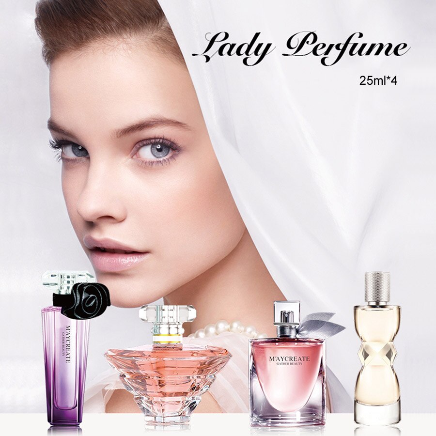 MayCreate 4Pcs Perfumed Women Female Parfums Atomizer Spay Bottle Glass Fashion Lady Flower Original Perfumed Brand Fragrances